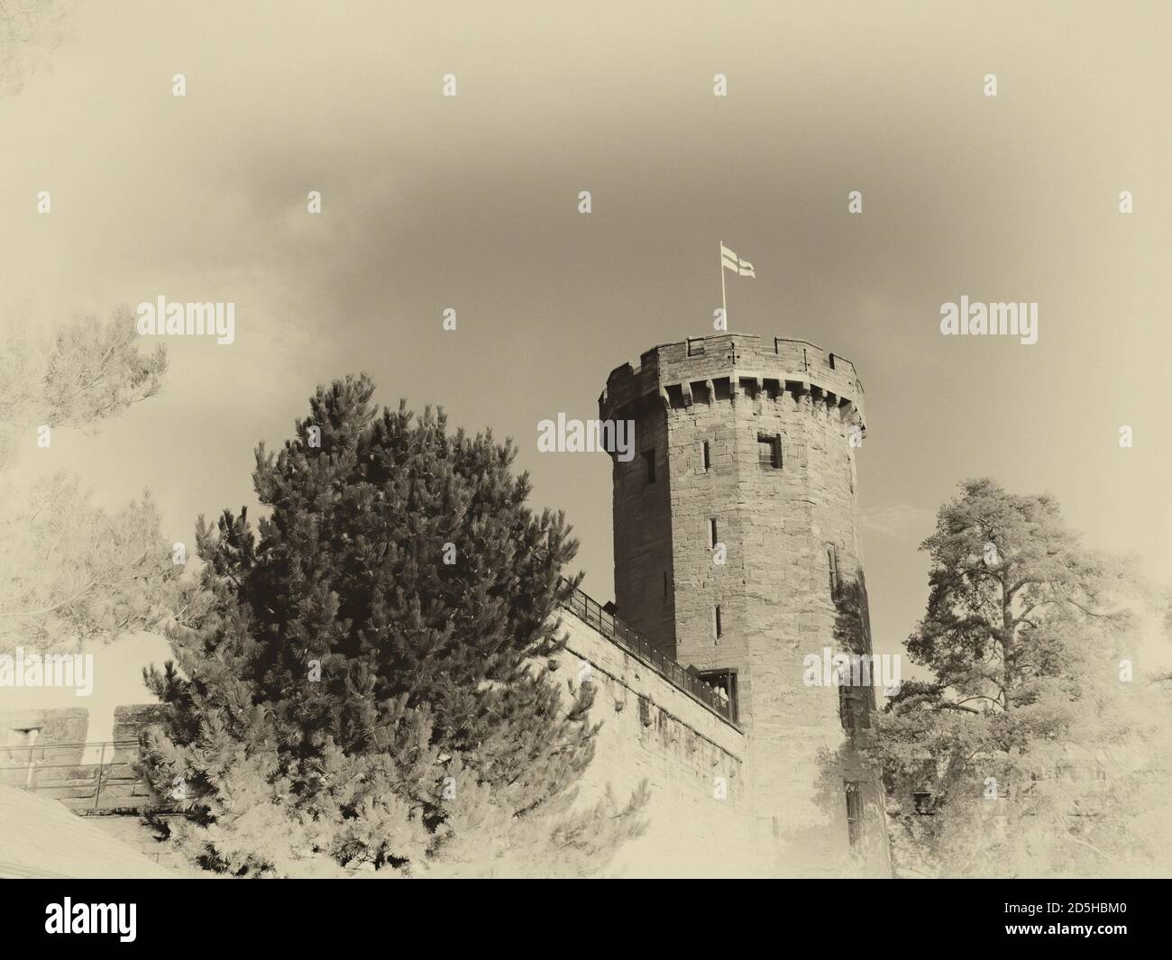 Warwick Castle B&W Olde Worlde Foto Stock