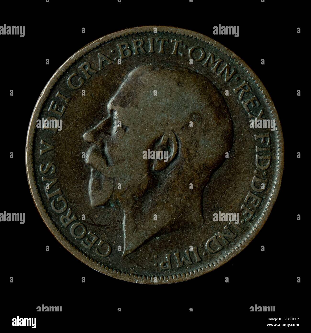 1912 British One Penny isolato su sfondo nero Foto Stock