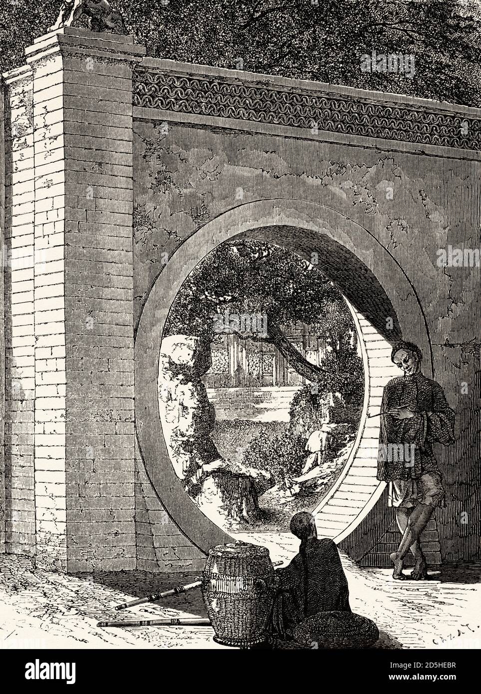 Yamoun gate, Pechino, Cina. Antico XIX secolo inciso viaggio da Shanghai a Mosca le Tour du Monde 1864 Foto Stock