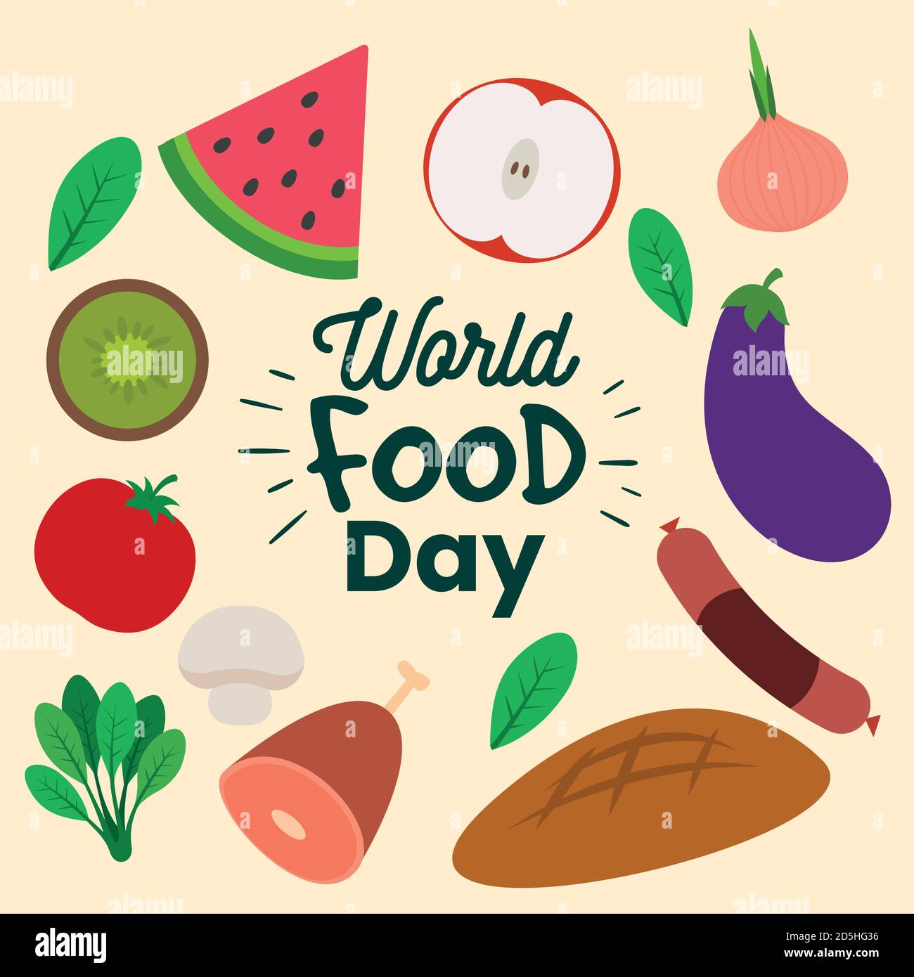 Poster della giornata alimentare mondiale. Frutta e verdura - Vector Illustrazione Vettoriale