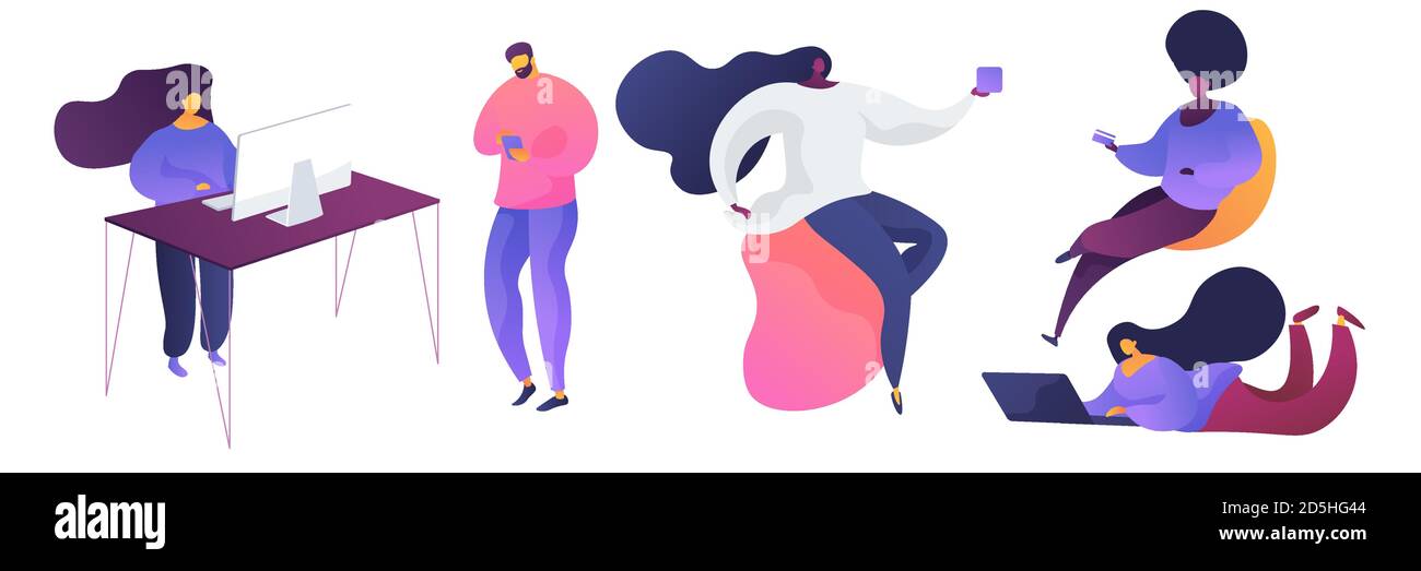 Set di illustrazioni vettoriali sul concetto di spazio di coworking Illustrazione Vettoriale