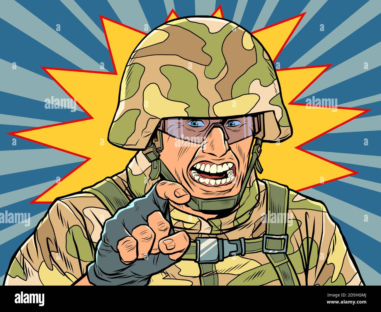 Aggressiva militare in camuffamento e casco Illustrazione Vettoriale