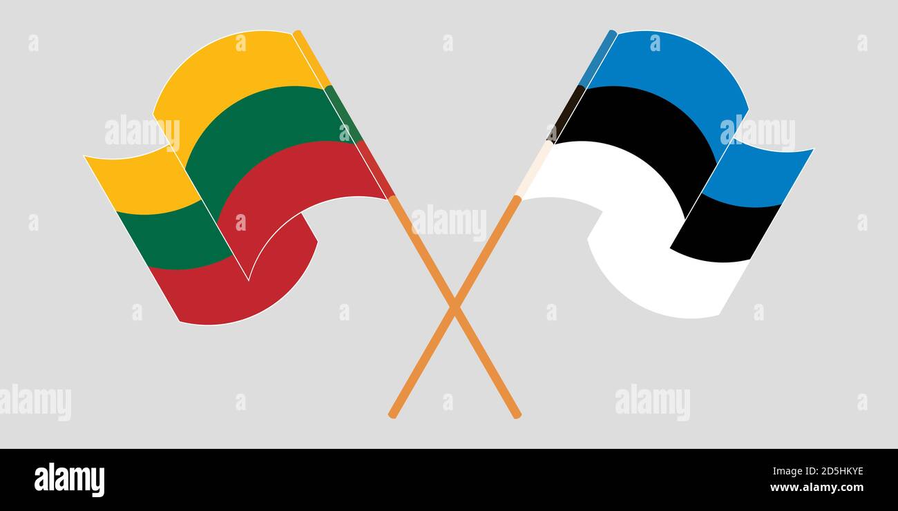 Bandiere incrociate della Lituania e dell'Estonia. Colori ufficiali. Proporzione corretta. Illustrazione vettoriale Illustrazione Vettoriale