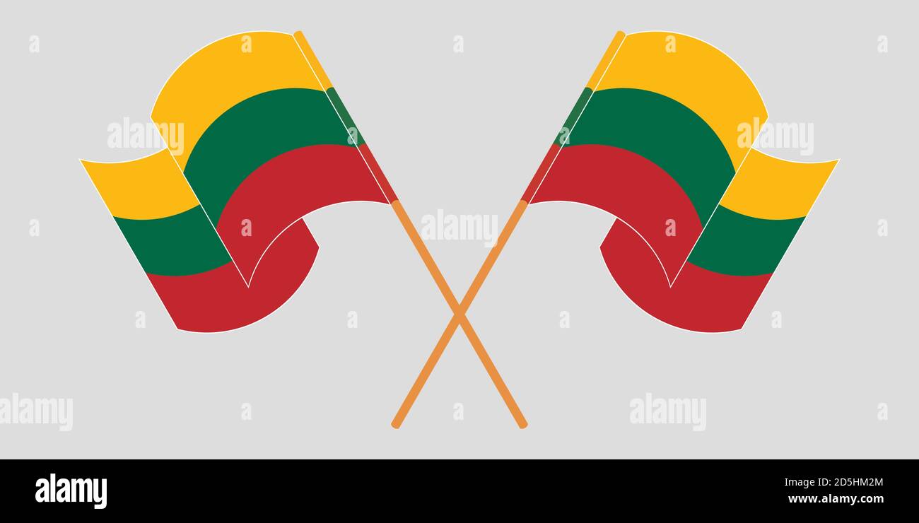 Bandiere incrociate della Lituania. Colori ufficiali. Proporzione corretta. Illustrazione vettoriale Illustrazione Vettoriale