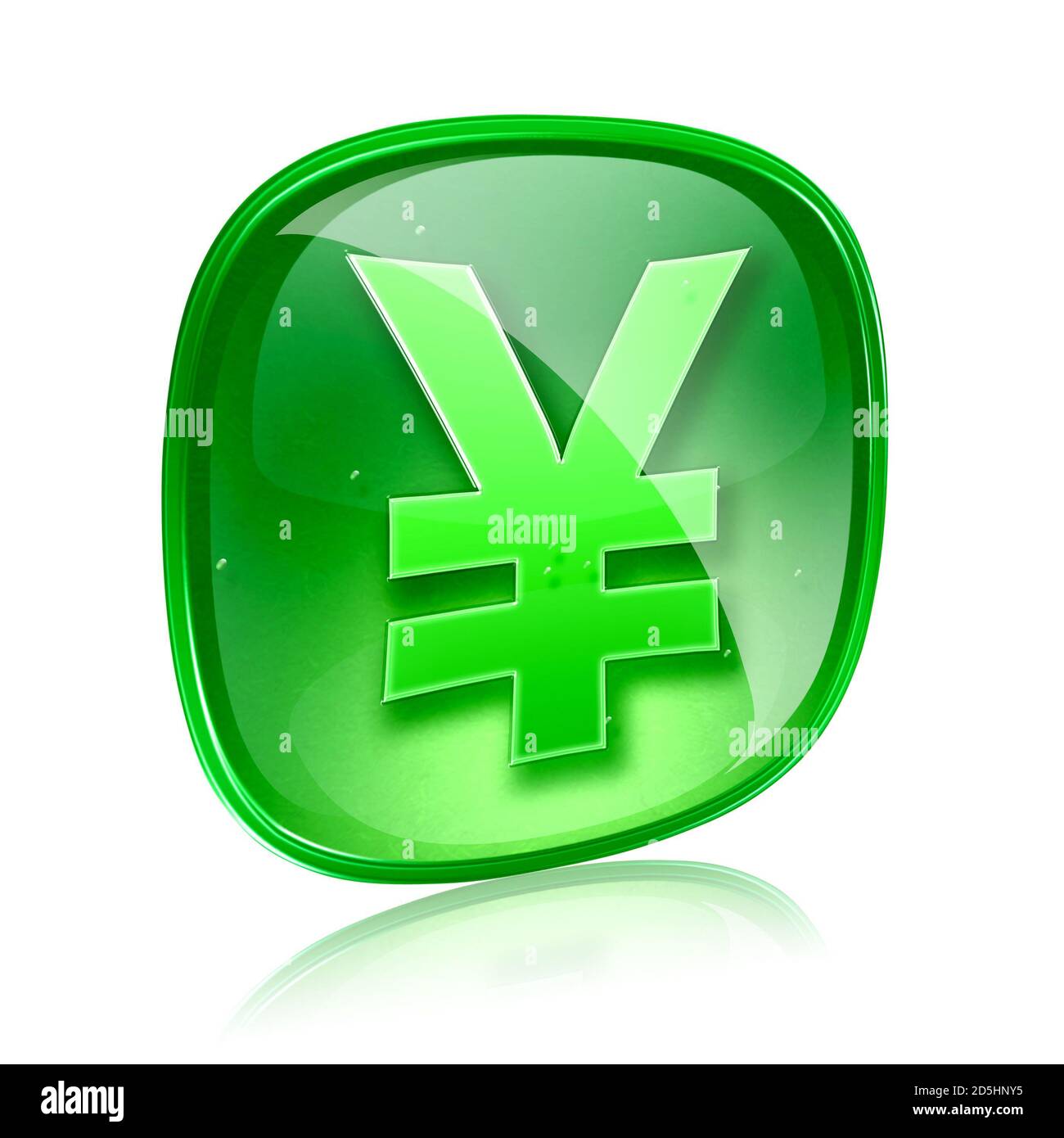 Icona Yen vetro verde, isolato su sfondo bianco Foto Stock