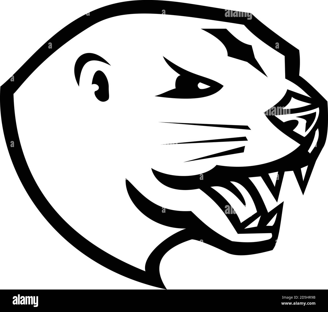 Mascot illustrazione della testa di una lontra del fiume nordamericano arrabbiato, la lontra del fiume settentrionale o la lontra comune, un isola vista laterale di mammifero semiacquatico Illustrazione Vettoriale