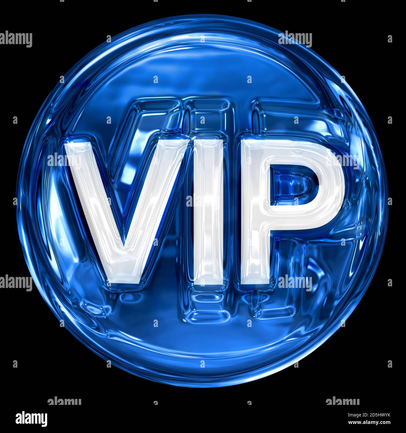Icona VIP blu, isolata su sfondo nero. Foto Stock