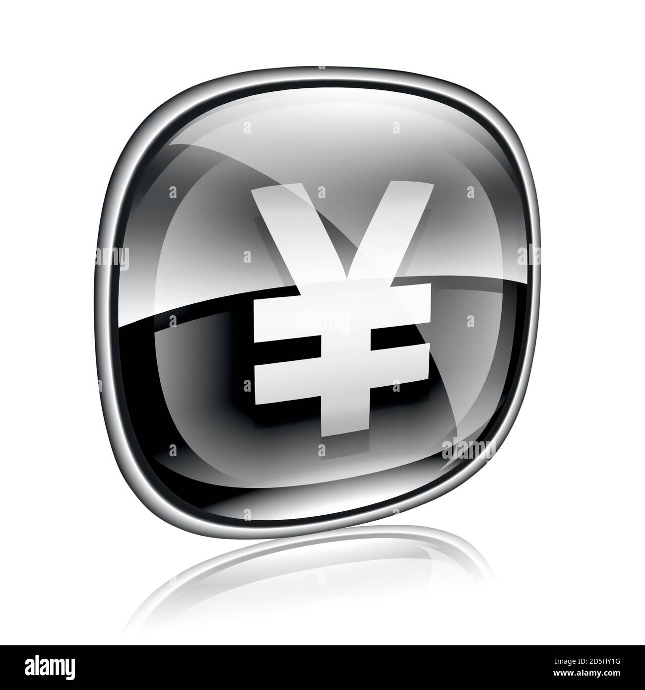 Icona Yen vetro nero, isolato su sfondo bianco Foto Stock