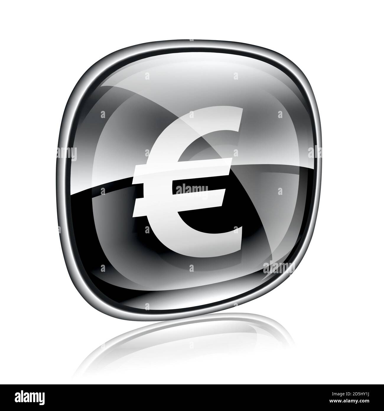 Euro Icon vetro nero, isolato su sfondo bianco Foto Stock