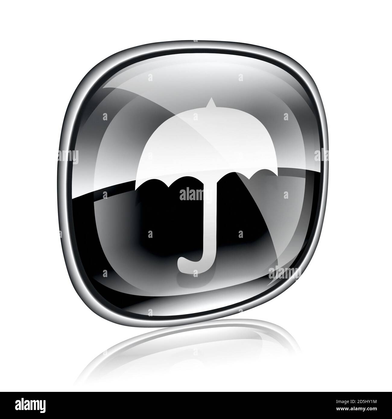 Ombrello icona vetro nero, isolato su sfondo bianco Foto Stock