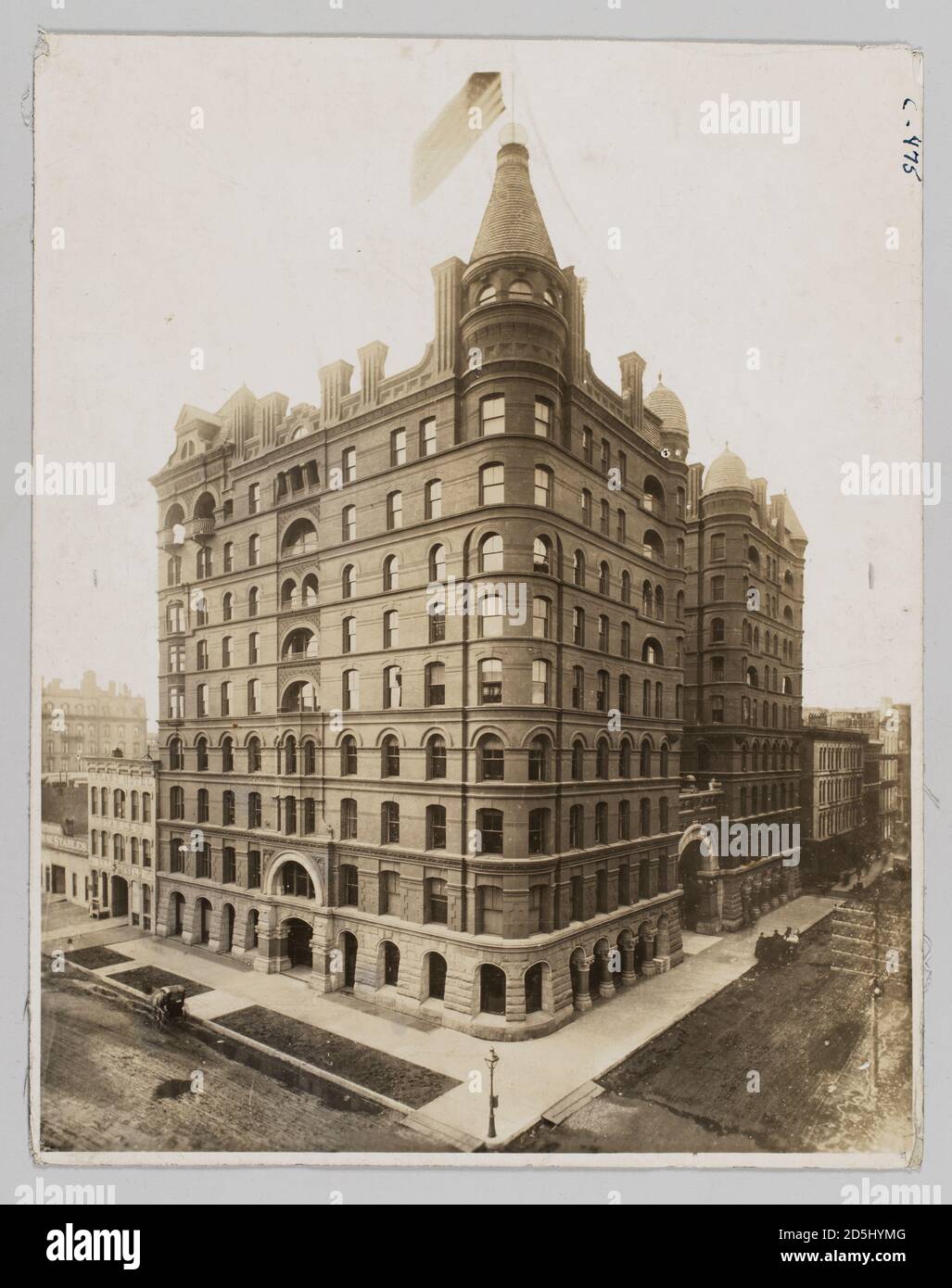 Vista esterna del Pullman Building all'angolo tra Adams Street e Wabash Avenue a Chicago, Illinois, circa 1885. Foto Stock