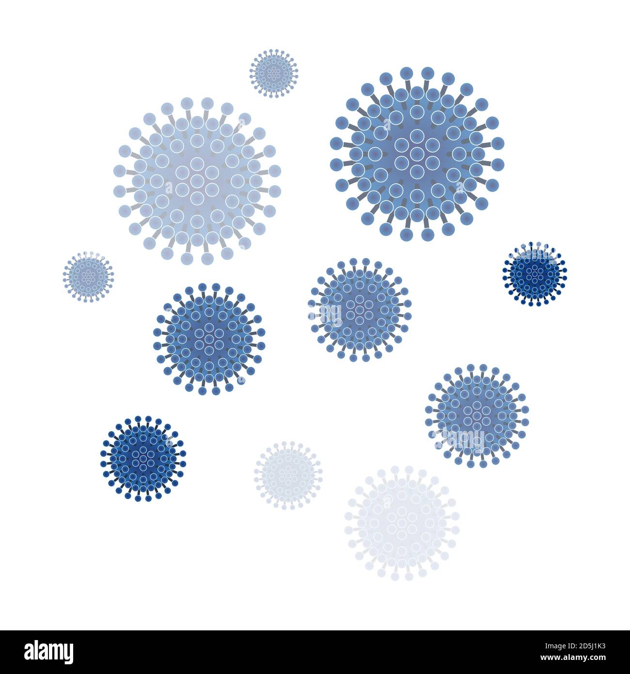Pericolosi virus rotondi blu con ventose. Coronavirus. COVID-19. Illustrazione vettoriale per uso scientifico e medico Illustrazione Vettoriale
