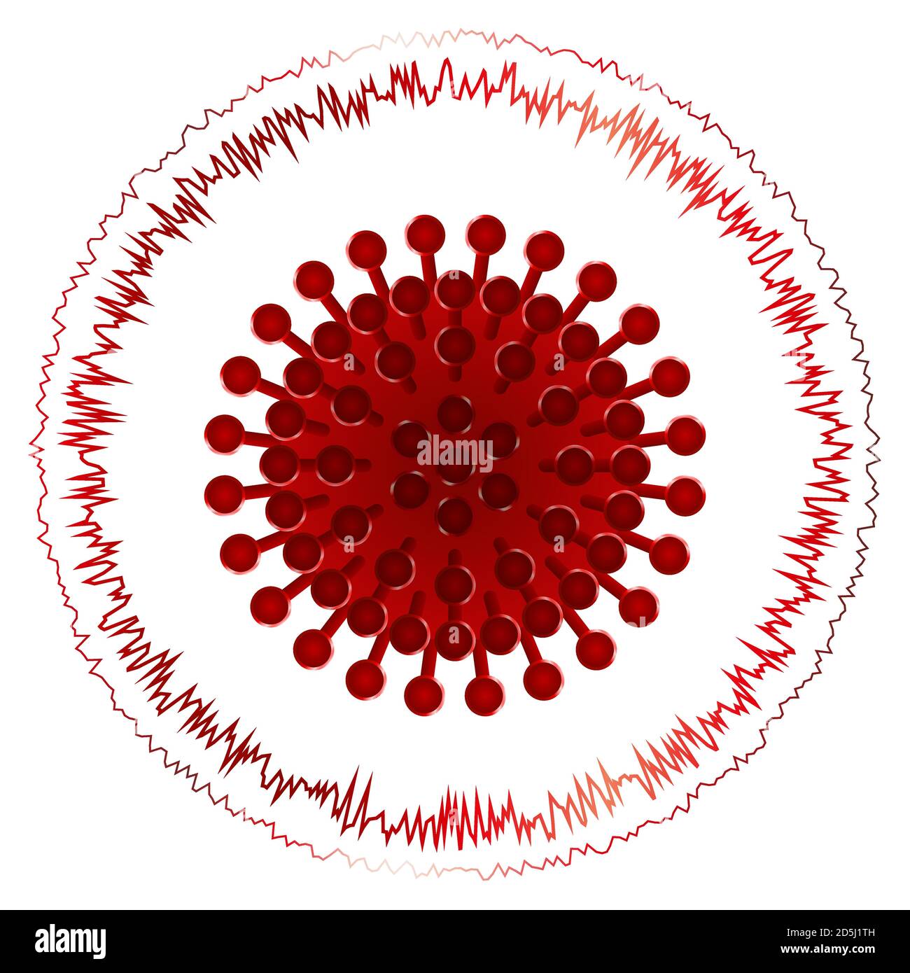 Pericoloso virus rosso rotondo con le ventose. Coronavirus. COVID-19. Illustrazione vettoriale per uso scientifico e medico Illustrazione Vettoriale