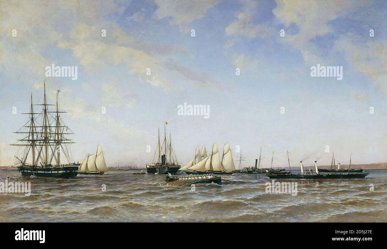 Beggrov Alexander - Racing Yachts 'derzhava' e 'alessandria' al Piccolo porto di Kronstadt - Scuola Russa - 19 ° secolo Foto Stock