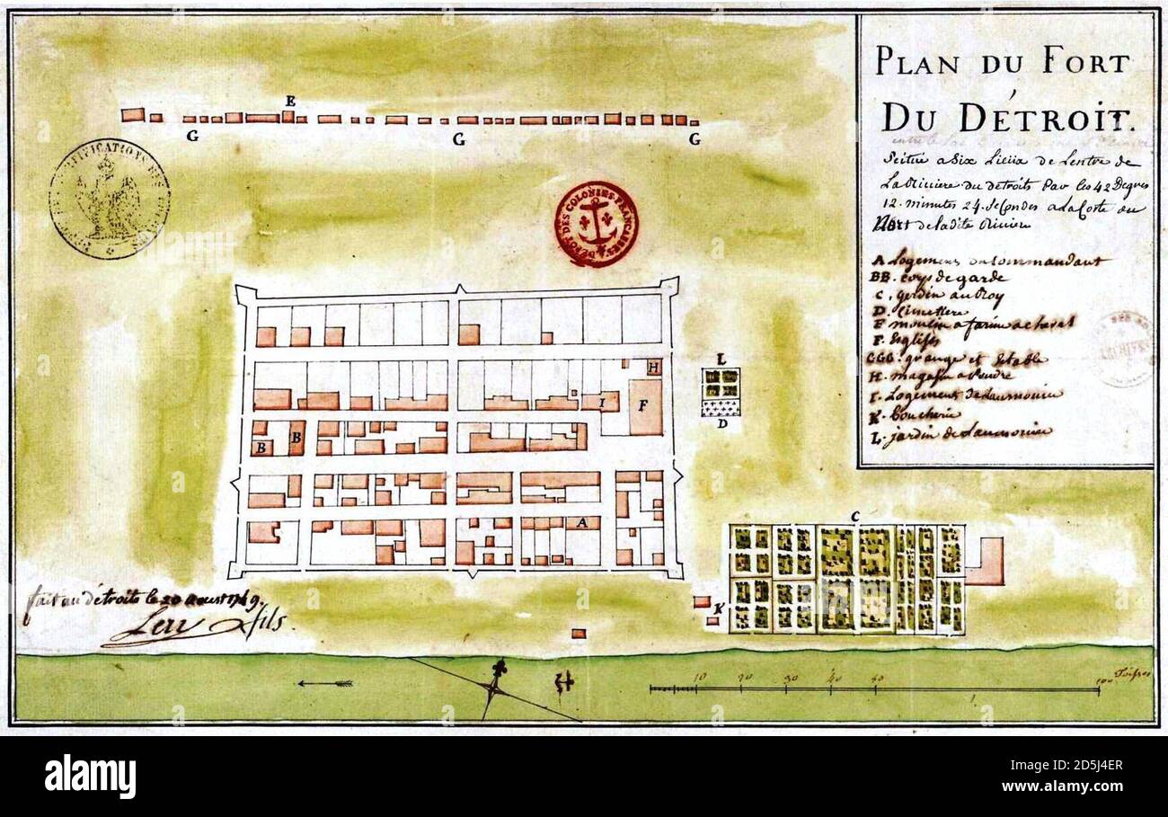 Mappa di Fort du Détroit Foto Stock