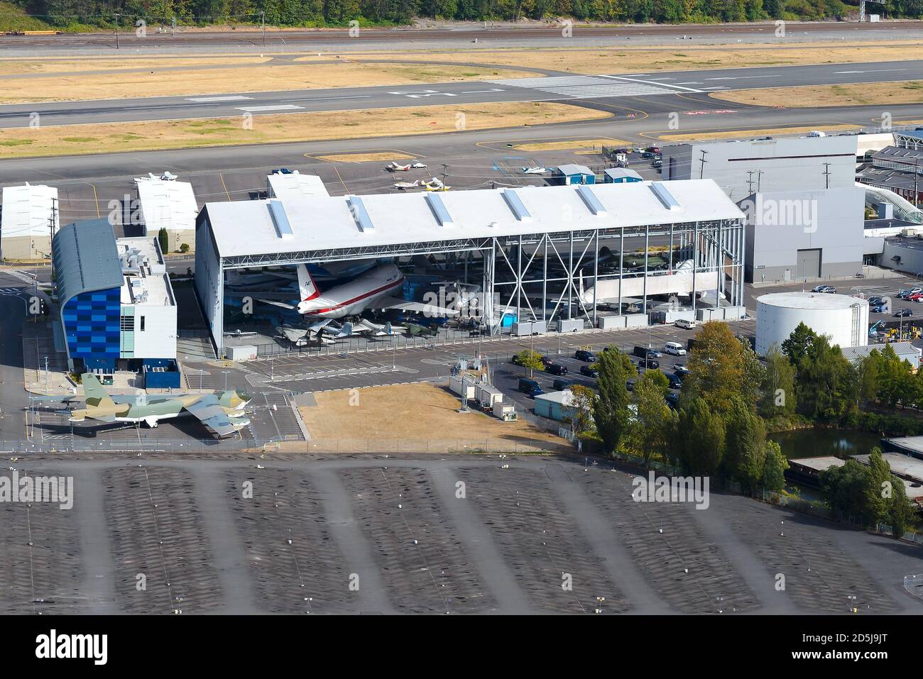 Il Museum of Flight si trova all'aeroporto internazionale King County di Seattle. Veduta aerea del Museo dell'Aviazione negli Stati Uniti. Foto Stock