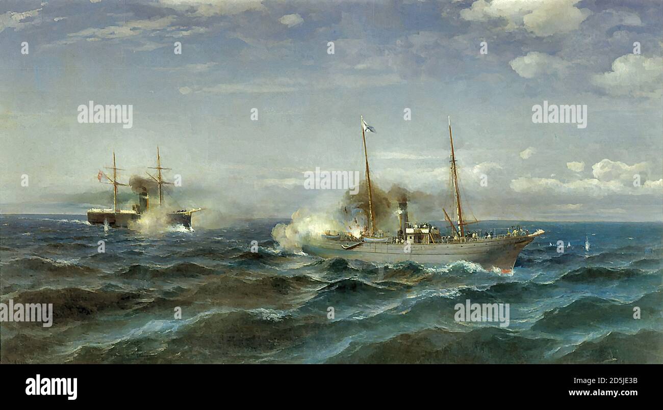 Sudkovsky Rufin - lotta tra il Steamer 'vera' e il Nave da guerra turca 'fethi-Bulend' - Scuola Russa - 19 ° secolo Foto Stock