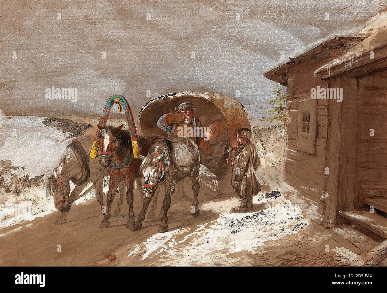 Sverchkov Nicholai Egorovich - Cavallo medio - carrozza disegnata da Tre cavalli da una Casa - Scuola Russa - 19 Secolo Foto Stock
