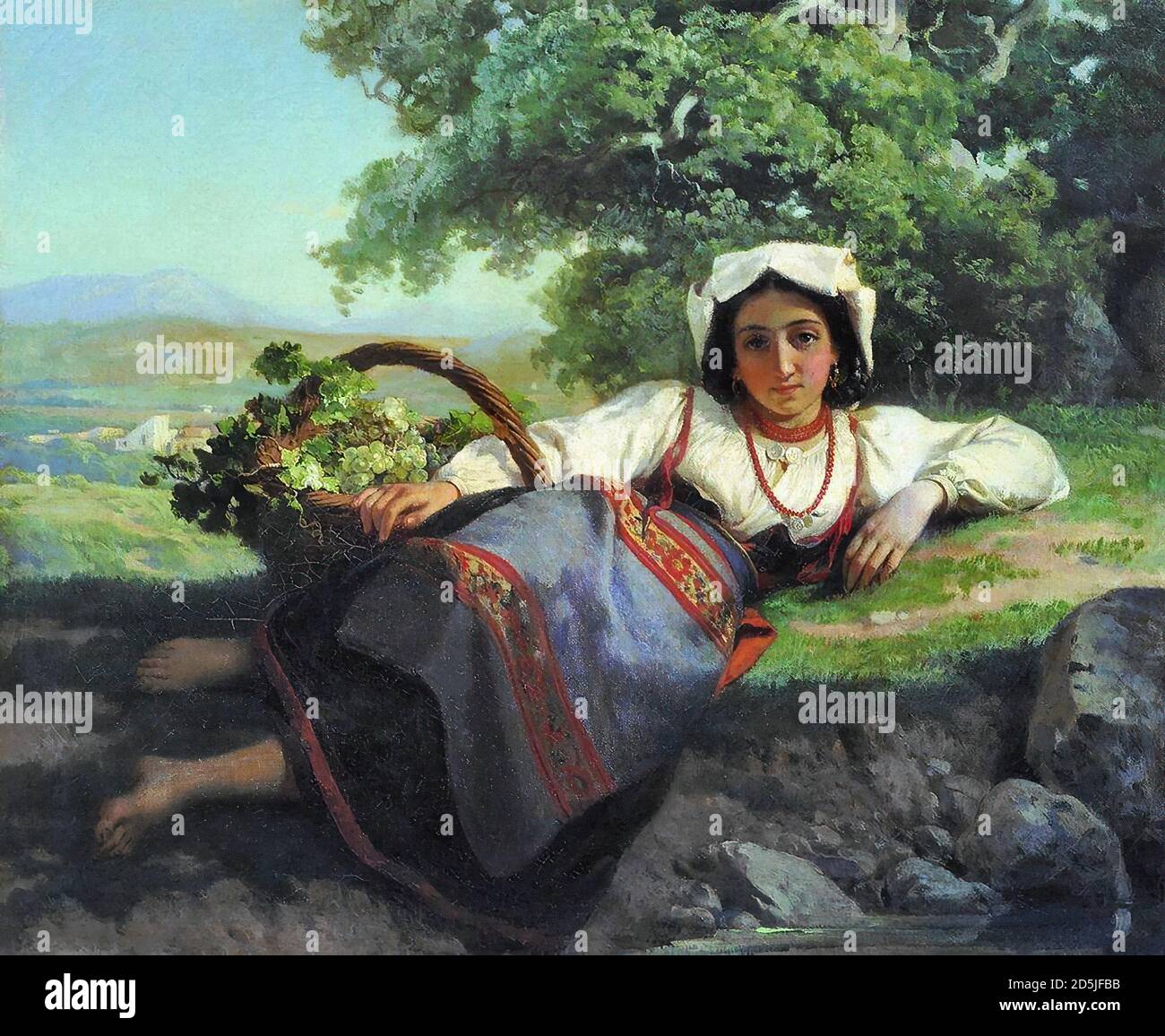 Vereshchagin Vasily Petrovich - ragazza con uva - Scuola Russa - 19 ° secolo Foto Stock