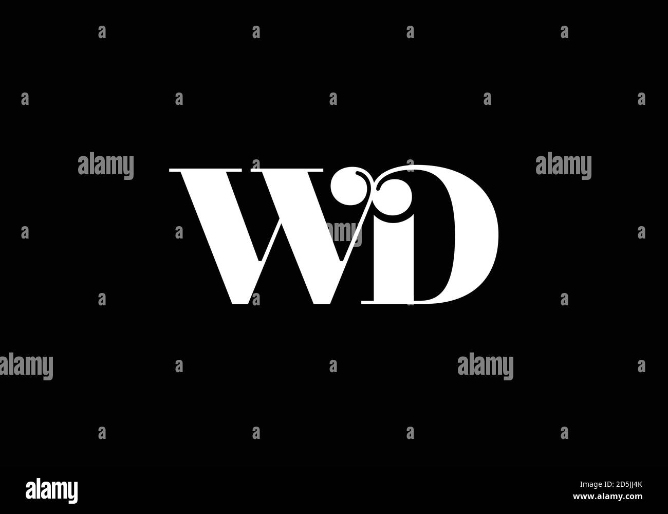 Modello vettoriale di progettazione del logo W D della lettera iniziale del monogramma. Simbolo grafico alfabetico per l'identità aziendale Illustrazione Vettoriale