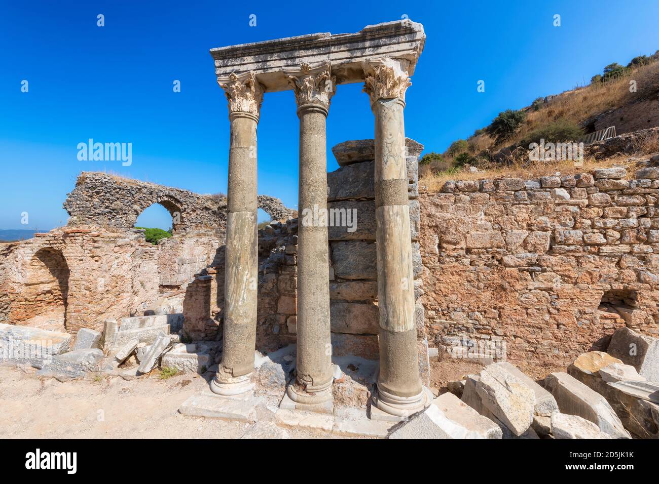 Belle colonne nelle rovine di Efeso, Selcuk, Smirne, Turchia Foto Stock