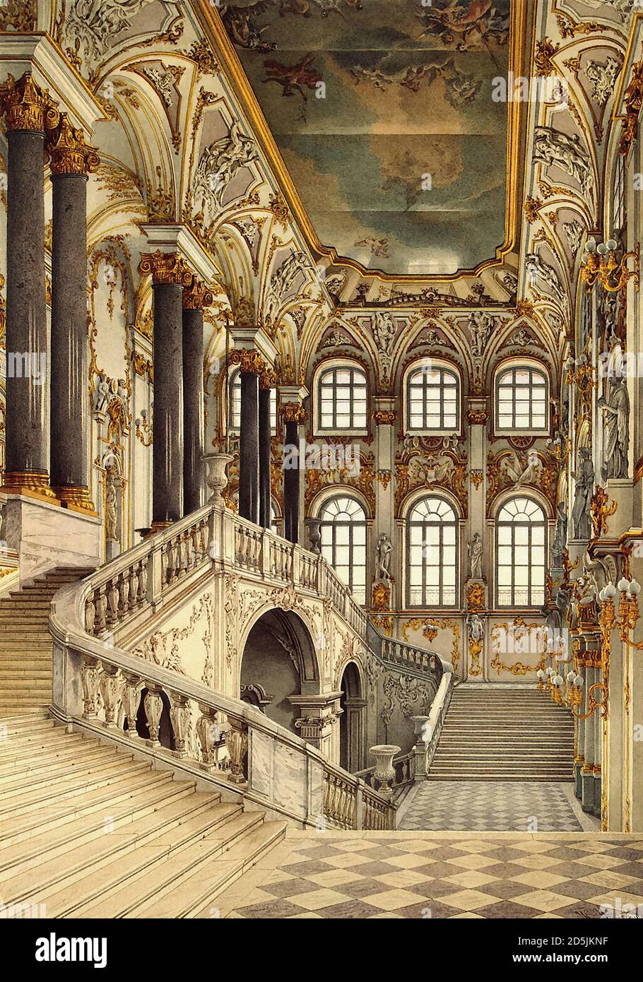 Ukhtomsky Konstantin Andreyevich - interni del Palazzo d'Inverno - La scala Jordan - Scuola Russa - 19 ° secolo Foto Stock