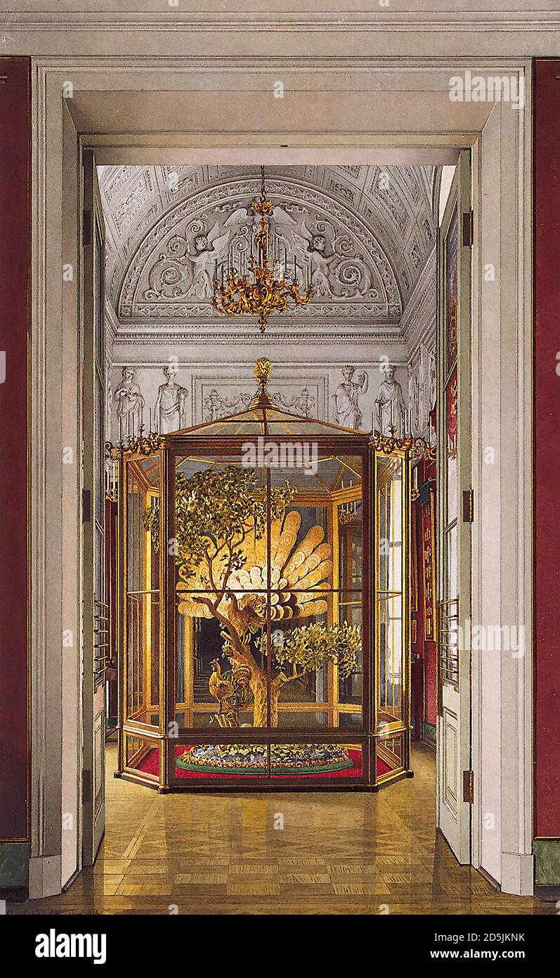 Ukhtomsky Konstantin Andreyevich - interni del piccolo Hermitage - Orologio di Peacock nella Galleria Orientale - Scuola Russa - 19 ° secolo Foto Stock