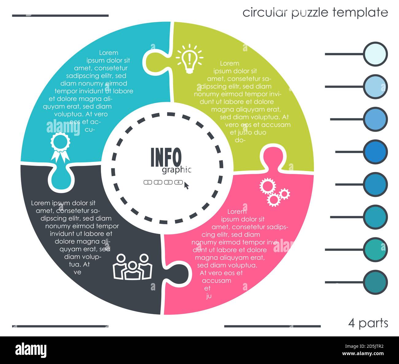 File vettoriale EPS 10 per progetti di modelli grafici di informazioni aziendali, concetti di lavoro del team e informazioni sui dati con quattro opzioni di processo Illustrazione Vettoriale