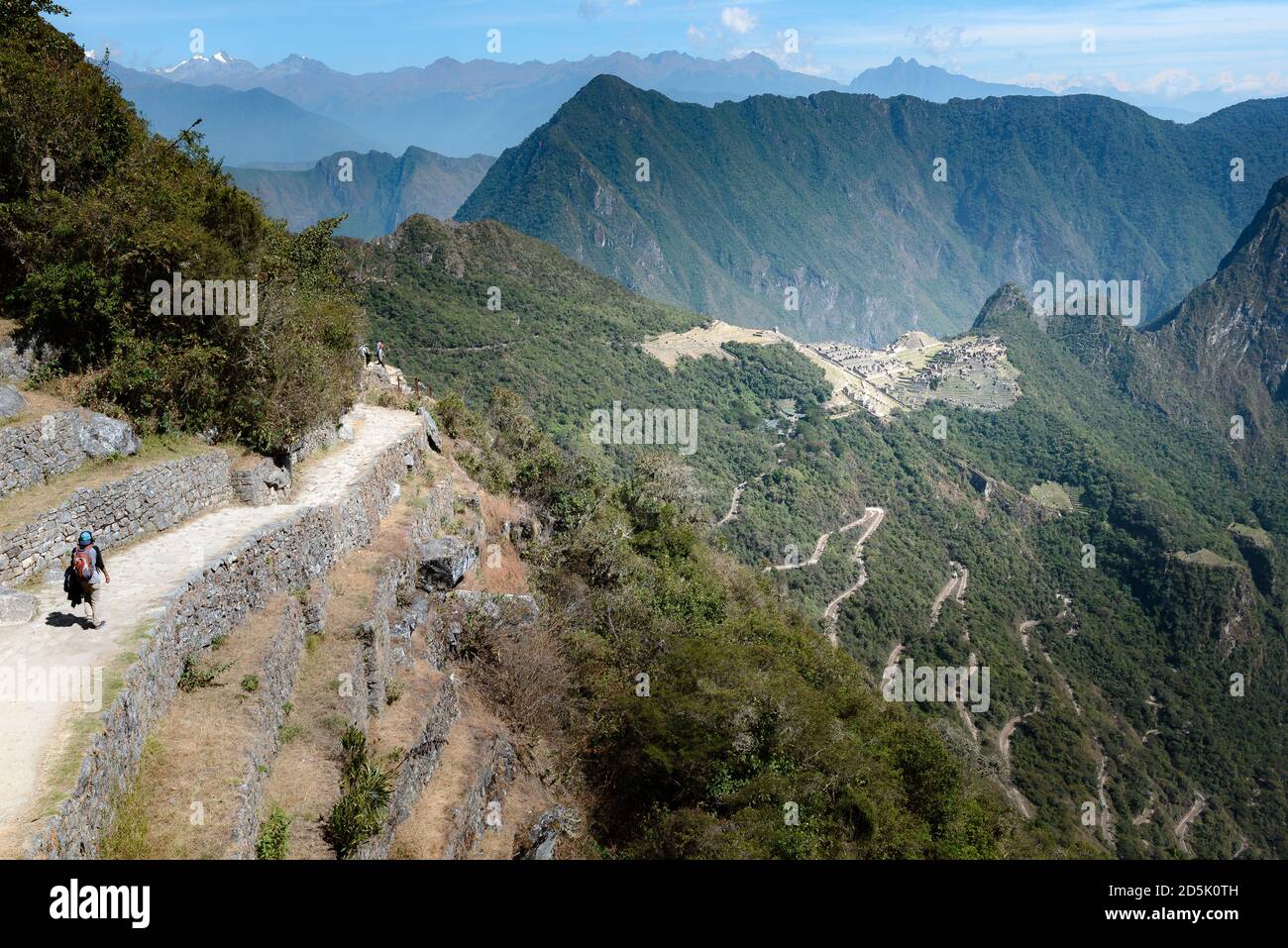 Sito archeologico di Machu Picchu da Sun Gate, Perù Foto Stock