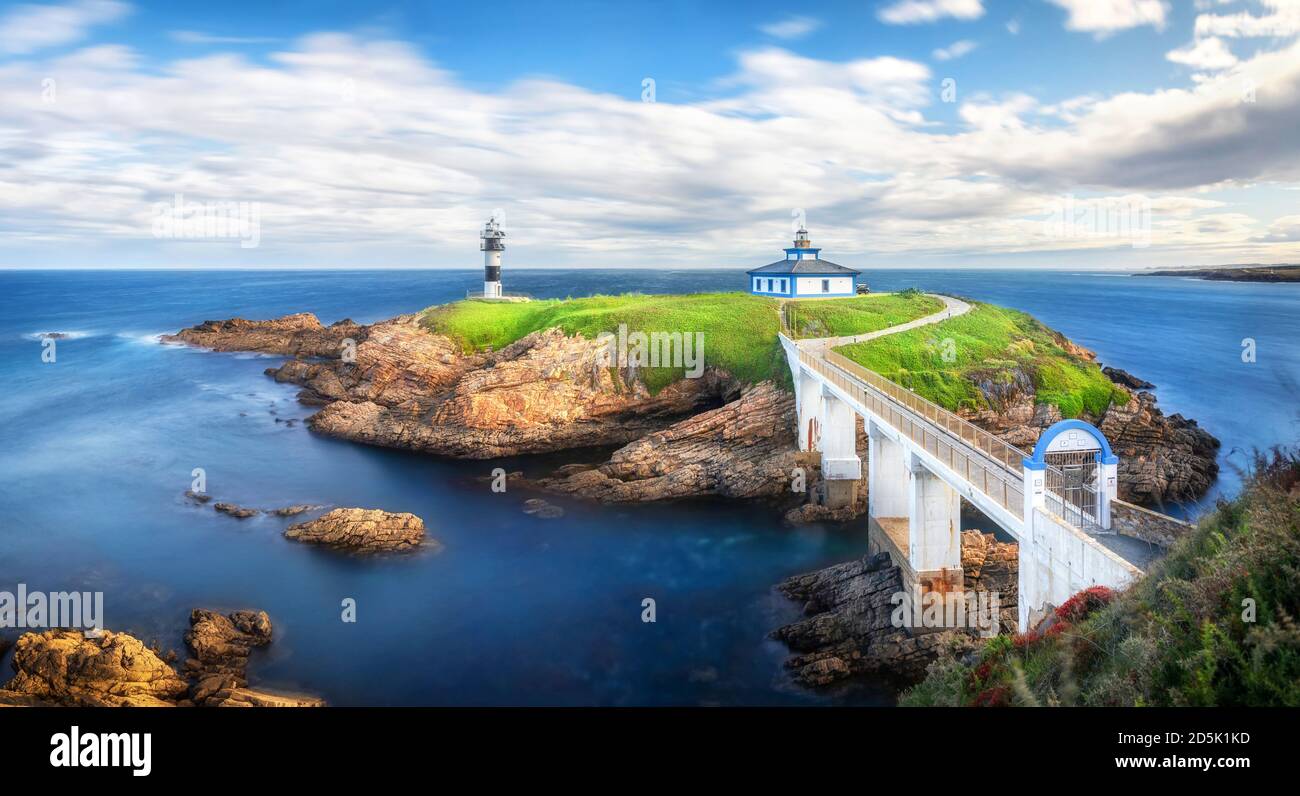 Punto di osservazione dell'isola di Pancha (Miradoiro da Illa Pancha) a Ribadeo, Galizia, Spagna Foto Stock