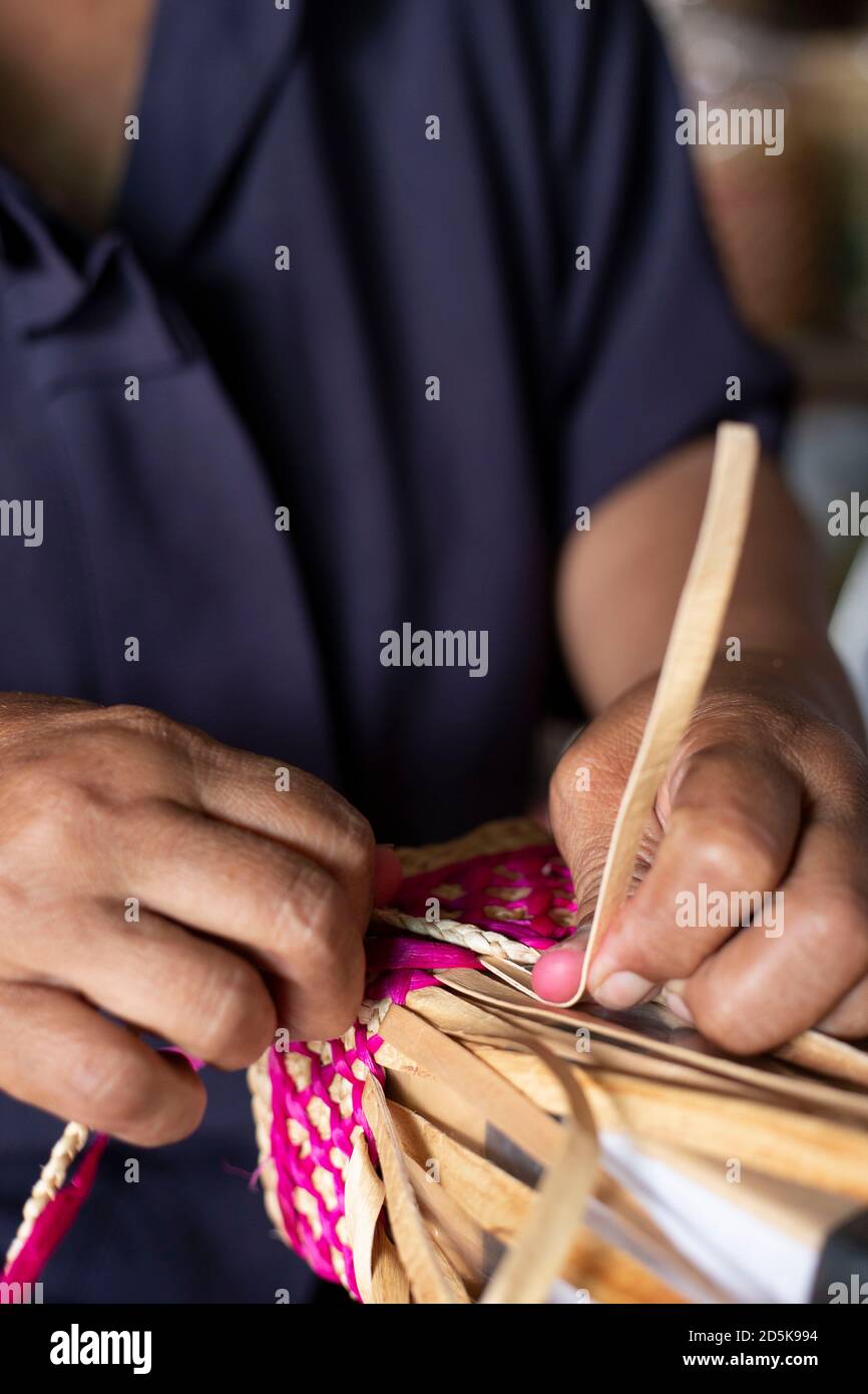 Basketry fatto di giacinto di acqua. Thailandia. Foto Stock