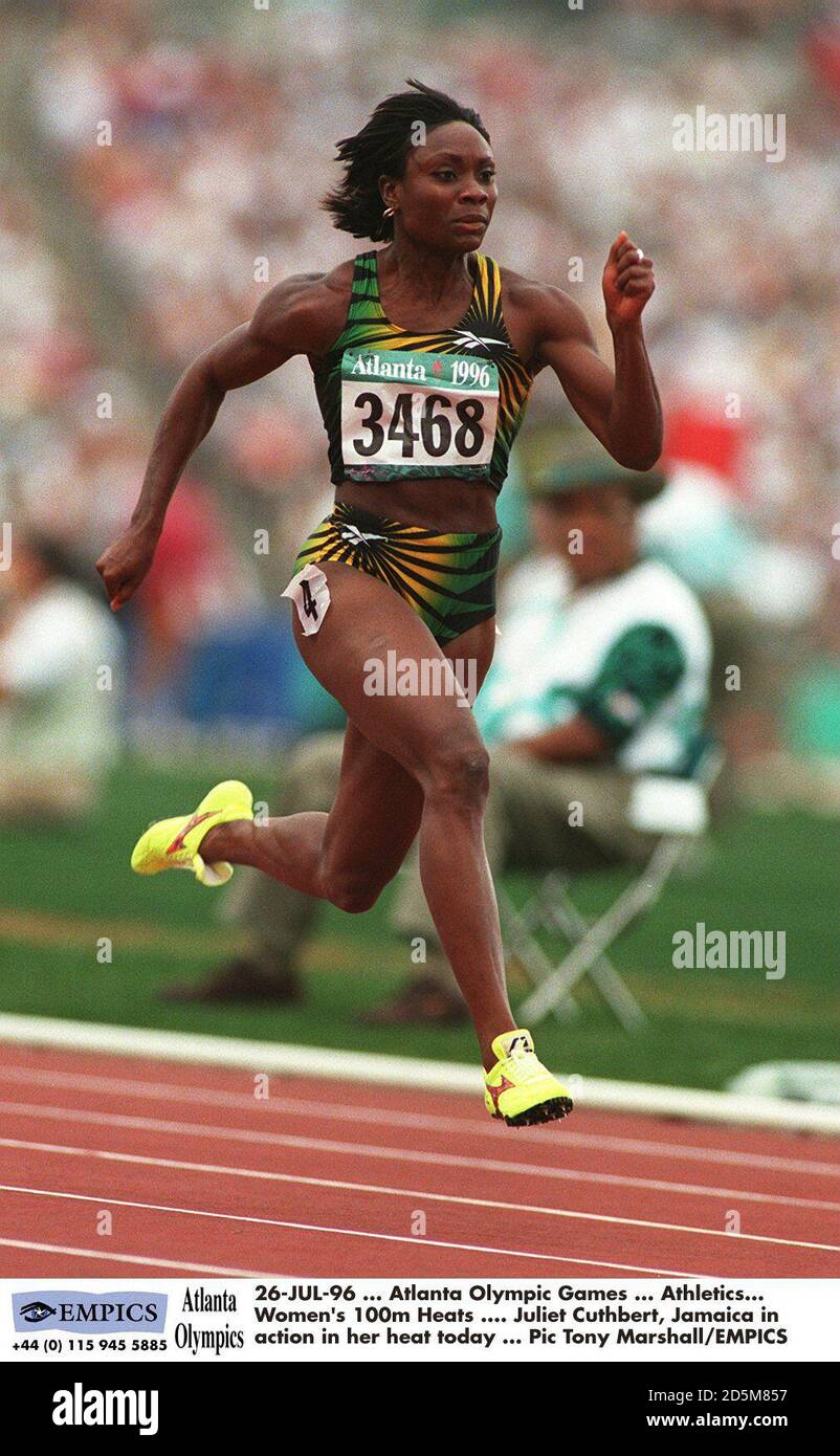 26-JUL-96 ... Giochi Olimpici di Atlanta ... Atletica. Donne 100m Heats .... Juliet Cuthbert, Giamaica in azione nel suo calore oggi Foto Stock