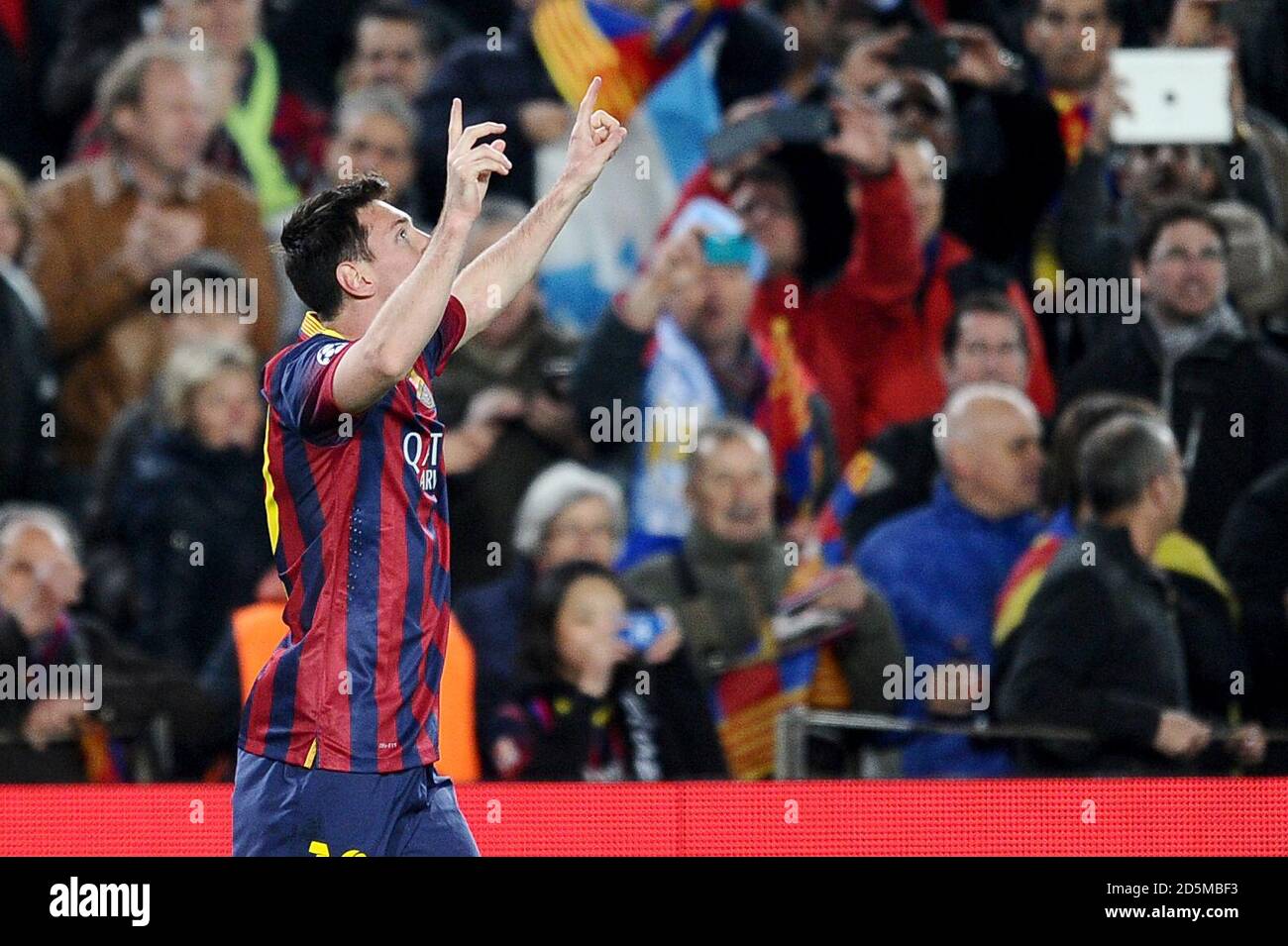 Lionel messi di Barcellona celebra il suo obiettivo Foto Stock