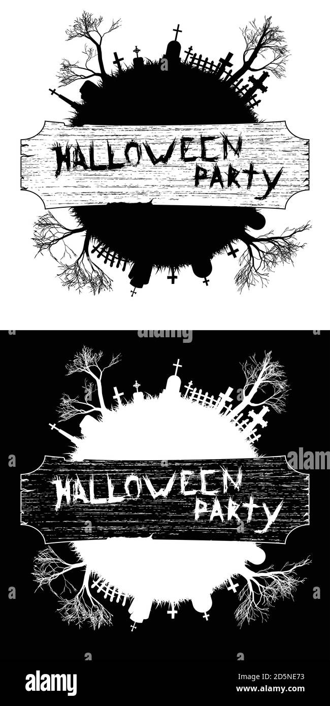 Vecchio cimitero spaventoso con lapidi e croci. Speciale per Halloween. EPS 10 Foto Stock