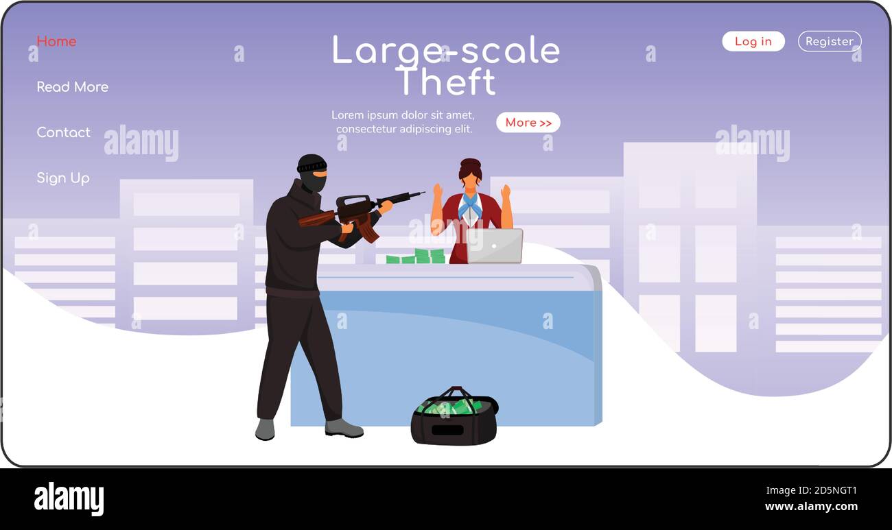 Modello vettoriale piatto a colori per la landing page dei furti su larga scala Illustrazione Vettoriale