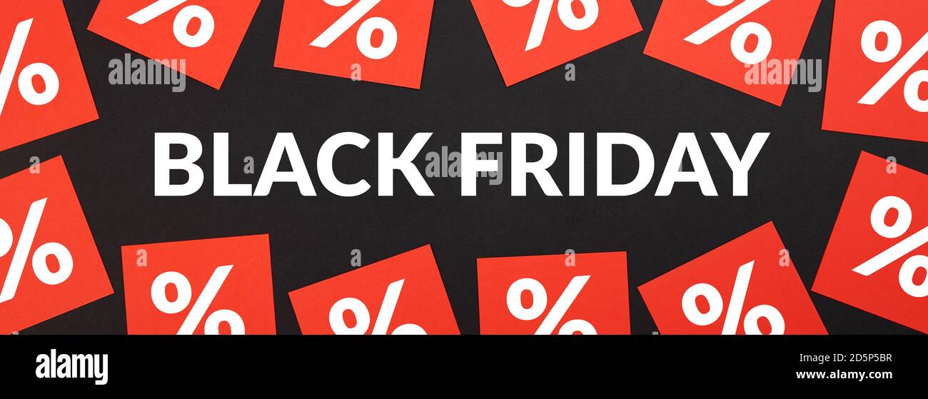 Black Friday vendita banner orizzontale o intestazione sito web. Foto Stock