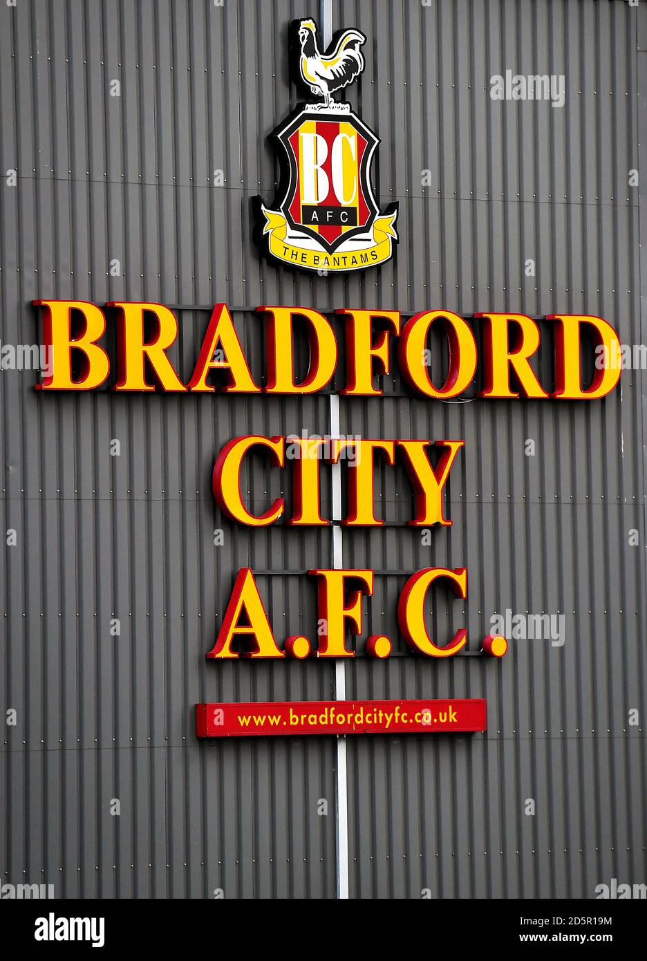 Bradford City segno e distintivo club al Northern spot Stadio di Valley Parade Foto Stock