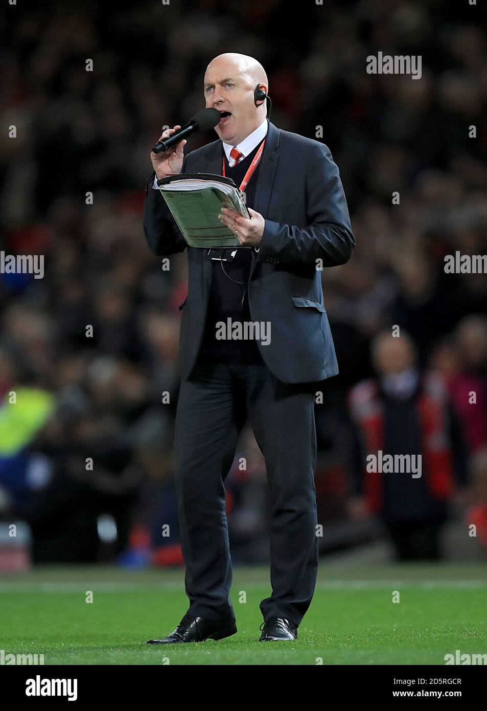 Alan Keegan, annunciatore dello stadio del Manchester United Foto Stock