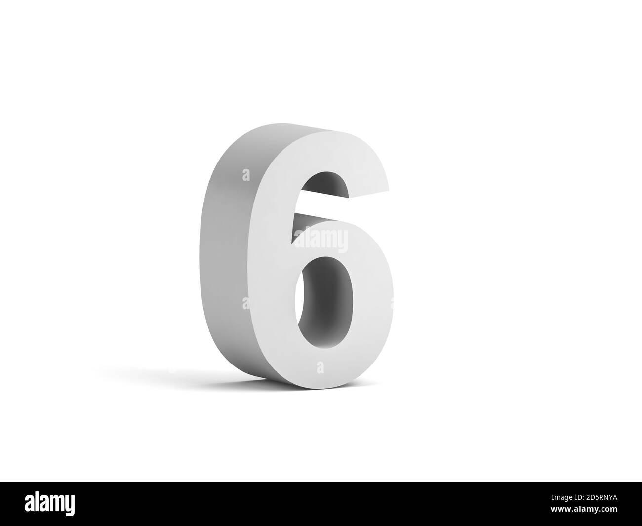 Cifra bianca in grassetto 6 isolata su sfondo bianco con ombreggiatura morbida, rappresentazione 3d Foto Stock