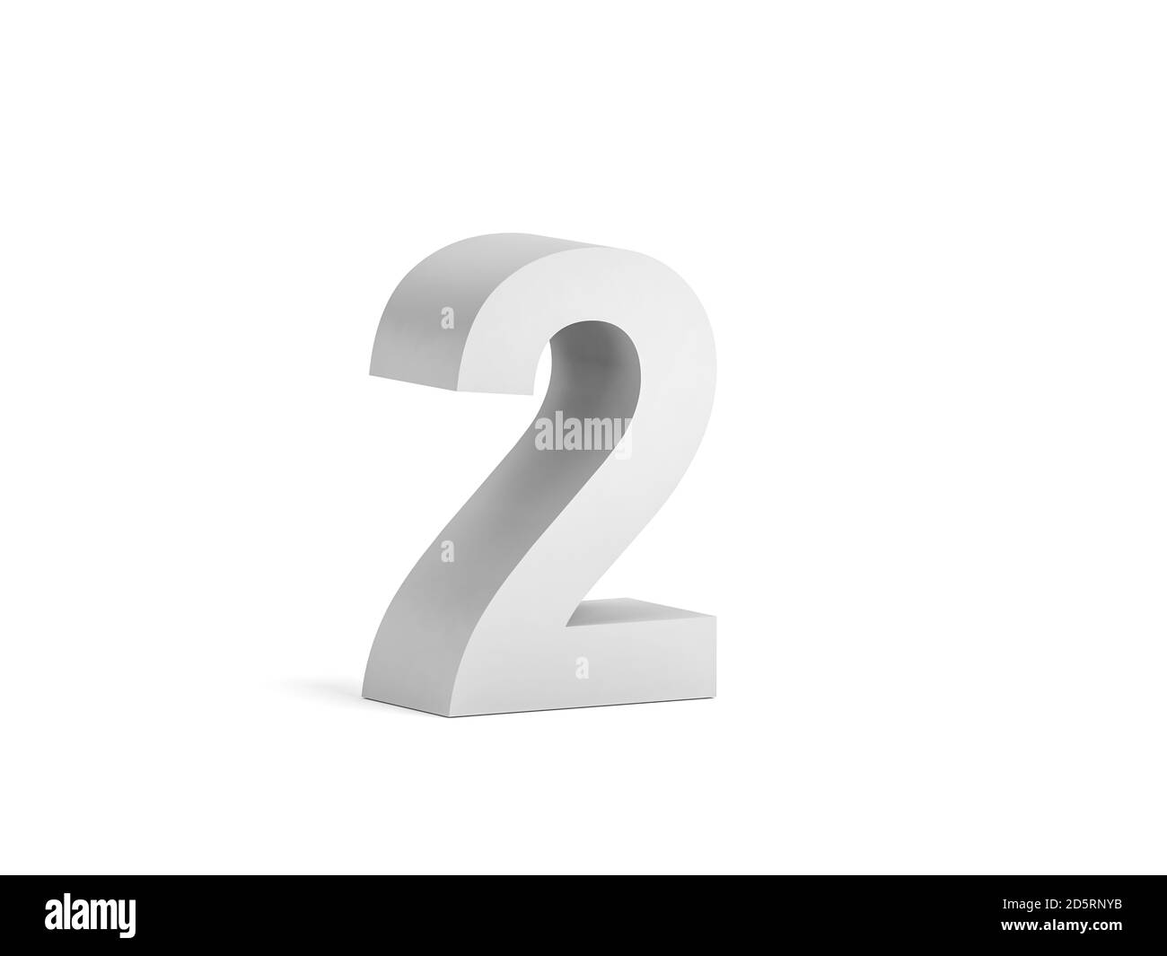 Cifra bianca in grassetto 2 isolata su sfondo bianco con ombreggiatura morbida, rappresentazione 3d Foto Stock