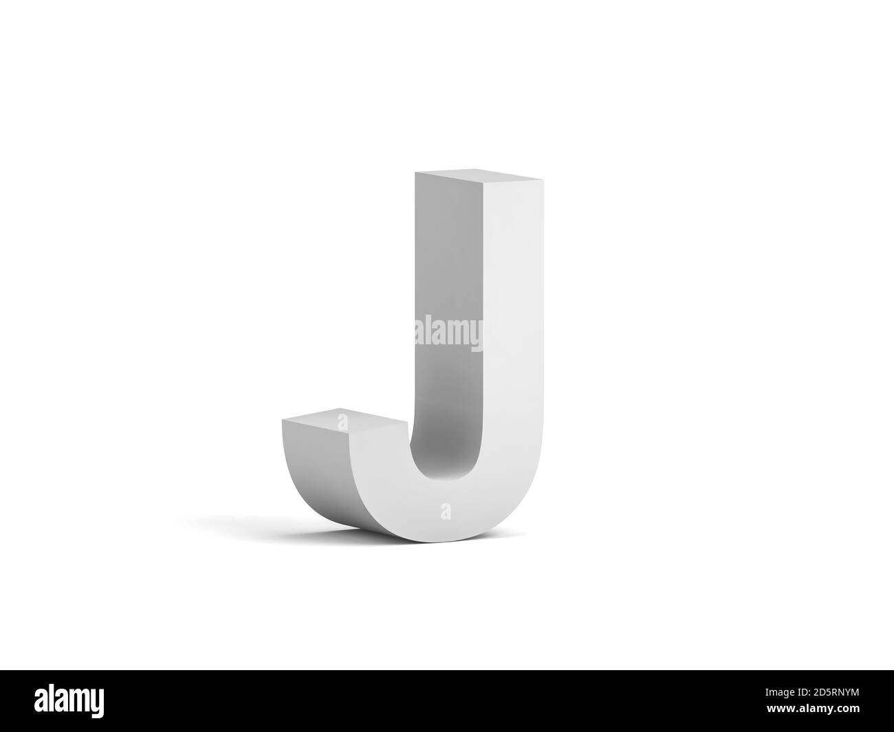 Lettera J bianca in grassetto isolata su sfondo bianco con ombreggiatura morbida, rappresentazione 3d Foto Stock