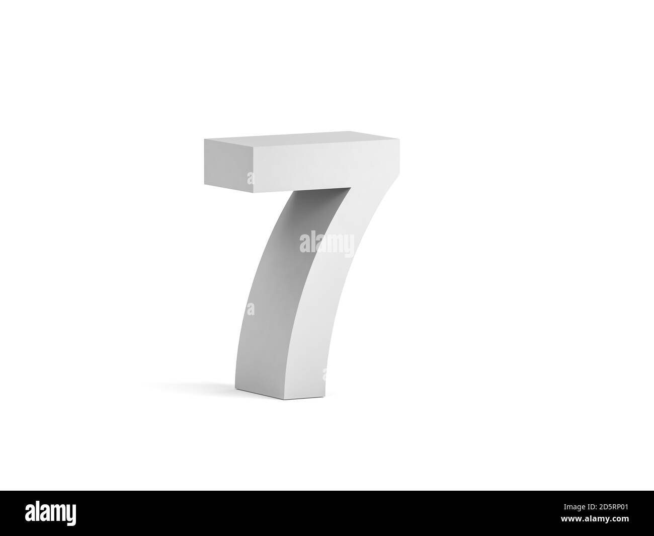 Cifra bianca in grassetto 7 isolata su sfondo bianco con ombreggiatura morbida, rappresentazione 3d Foto Stock