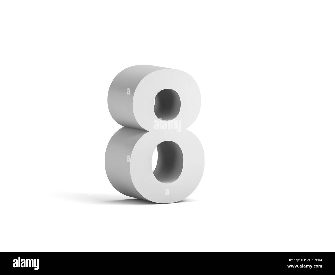 Cifra bianca in grassetto 8 isolata su sfondo bianco con ombreggiatura morbida, rappresentazione 3d Foto Stock