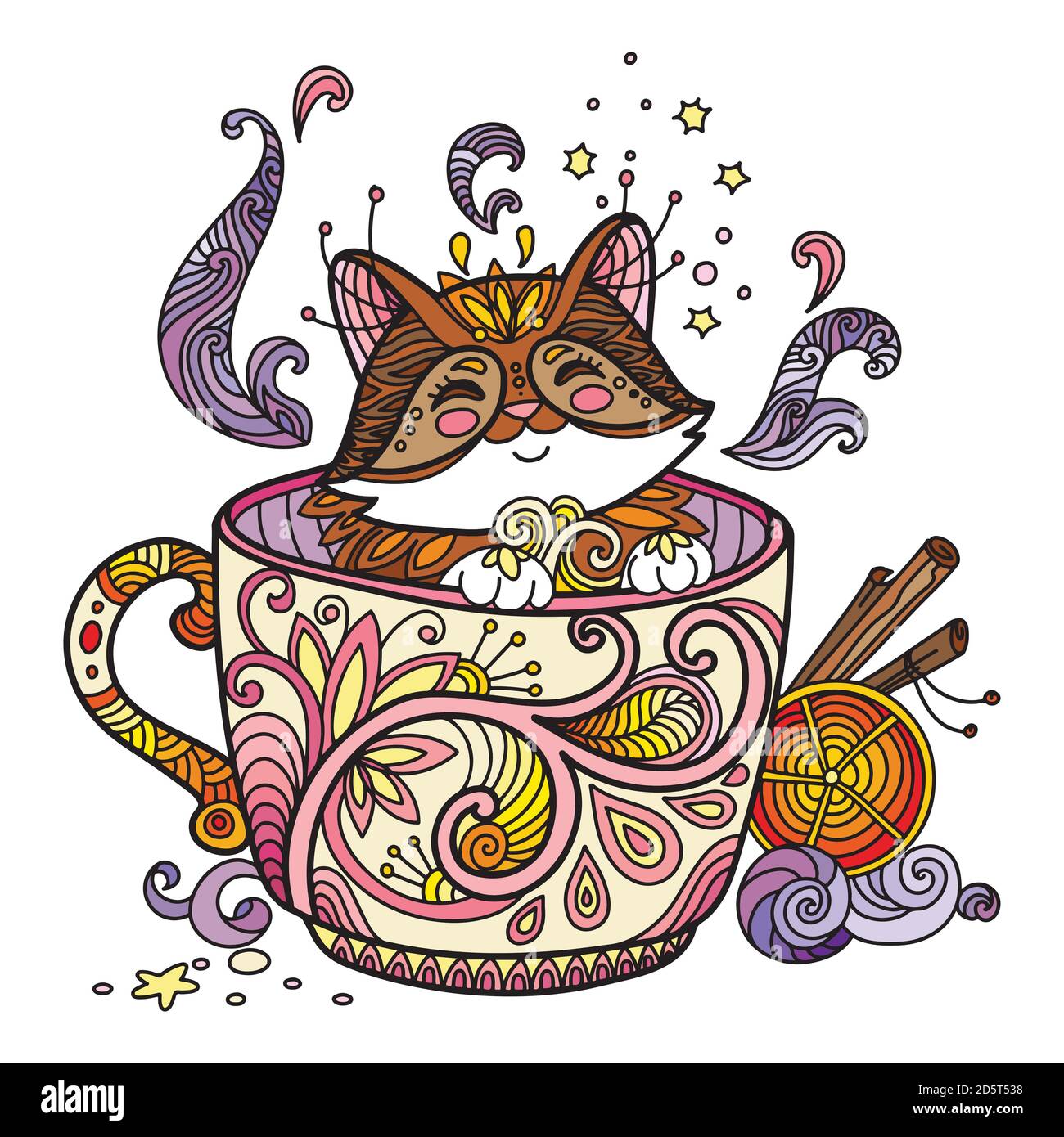 Kawaii colorato gatto carino in una tazza Illustrazione Vettoriale