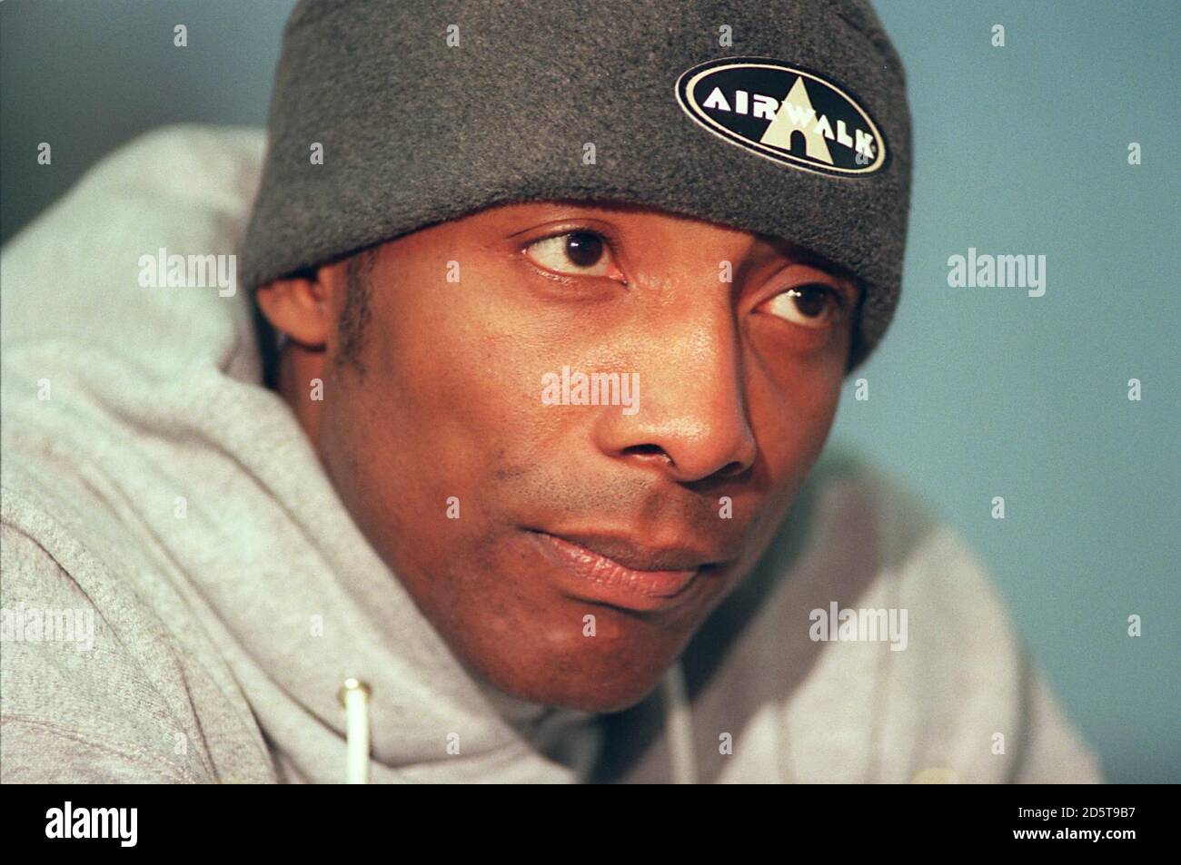 Johnny Nelson, l'avversario di Carl Thompson in una conferenza stampa per Il suo WBO Cruiserweight lotta a Derby il Sabato Foto Stock