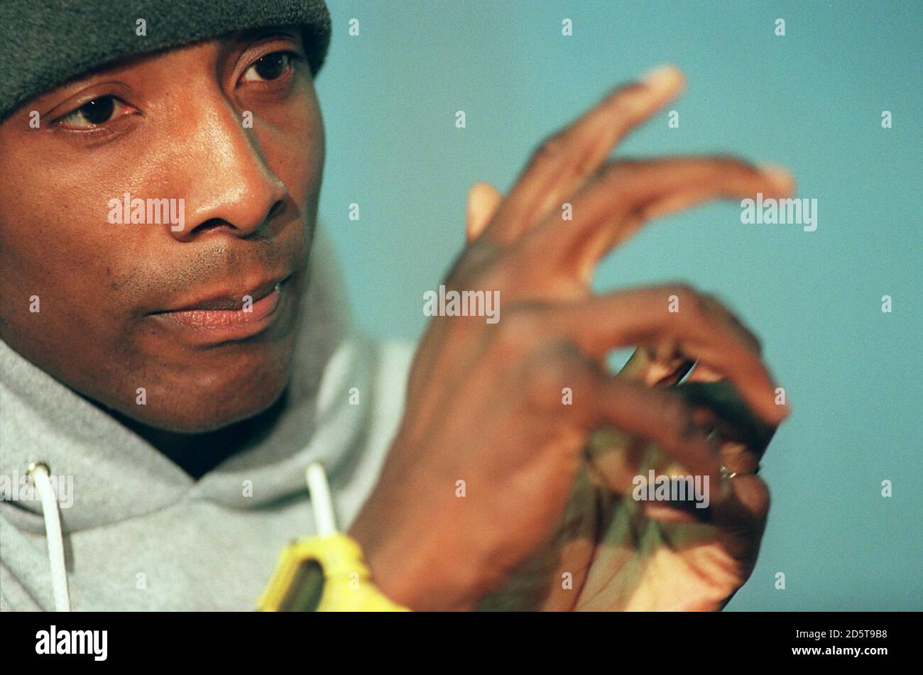 Johnny Nelson, l'avversario di Carl Thompson in una conferenza stampa per Il suo WBO Cruiserweight lotta a Derby il Sabato Foto Stock