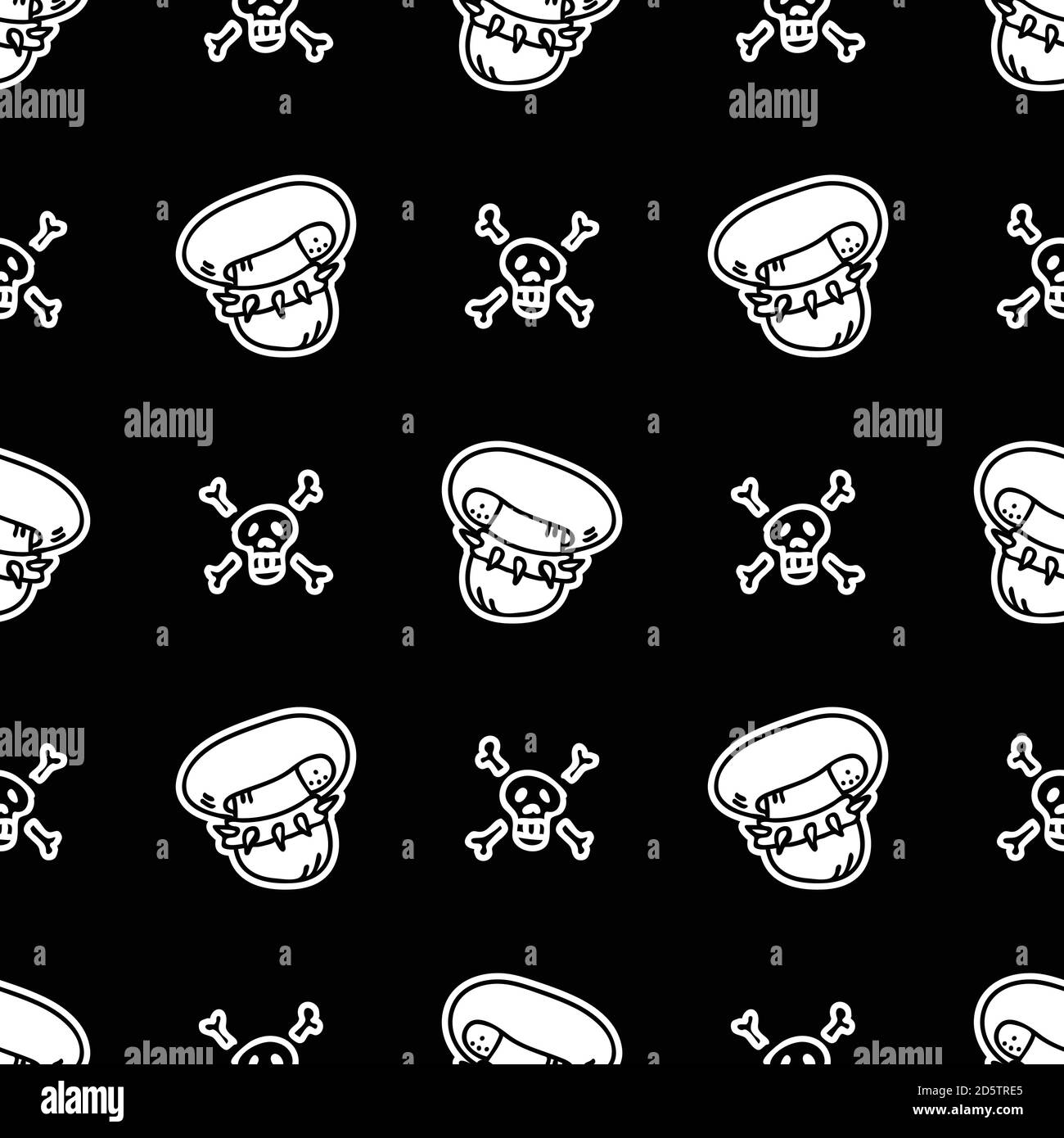 Carino punk rock satans bolete fungi monocromo lineart pattern vettoriale. Decorazione domestica alternativa grungy con i funghi velenosi della foresta del cartone animato. Senza interruzioni Illustrazione Vettoriale