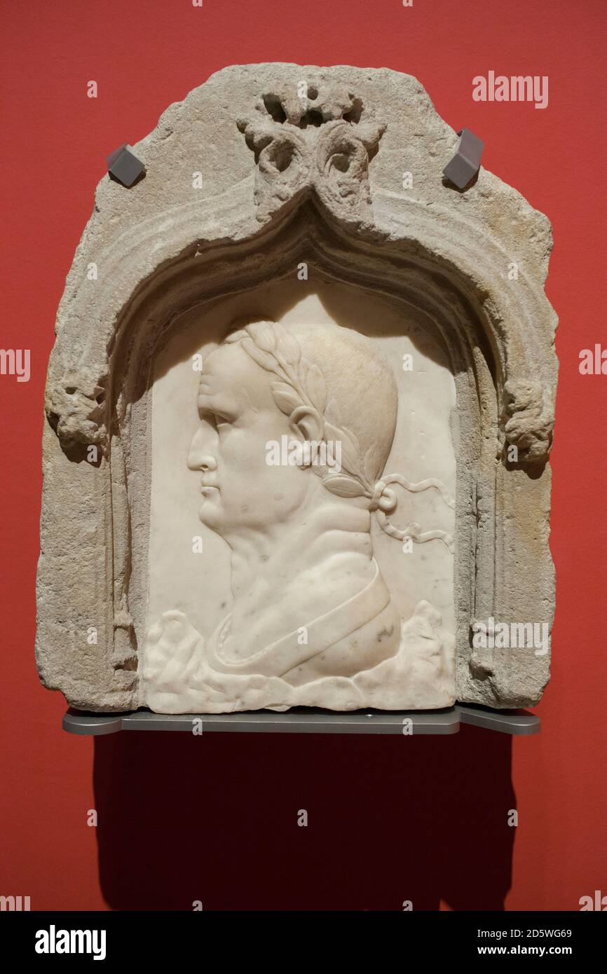 Barcellona, Spagna - 26 dicembre 2019: Ritratto dell'imperatore romano Galba. Scolpito da Antonio del Pollaiuolo nel 1490. Museo Nazionale d'Arte della Catalogna, Barcelon Foto Stock