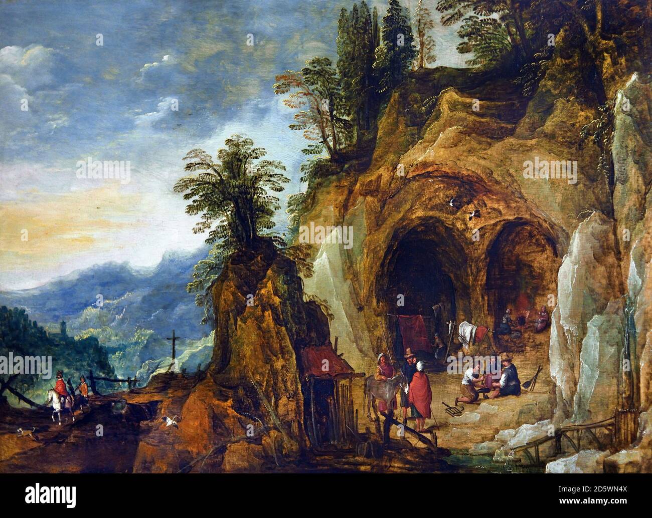 Paesaggio montano con grotte abitate 1610 Joos de Momper 1564-1635, Belga, Belgio . Foto Stock