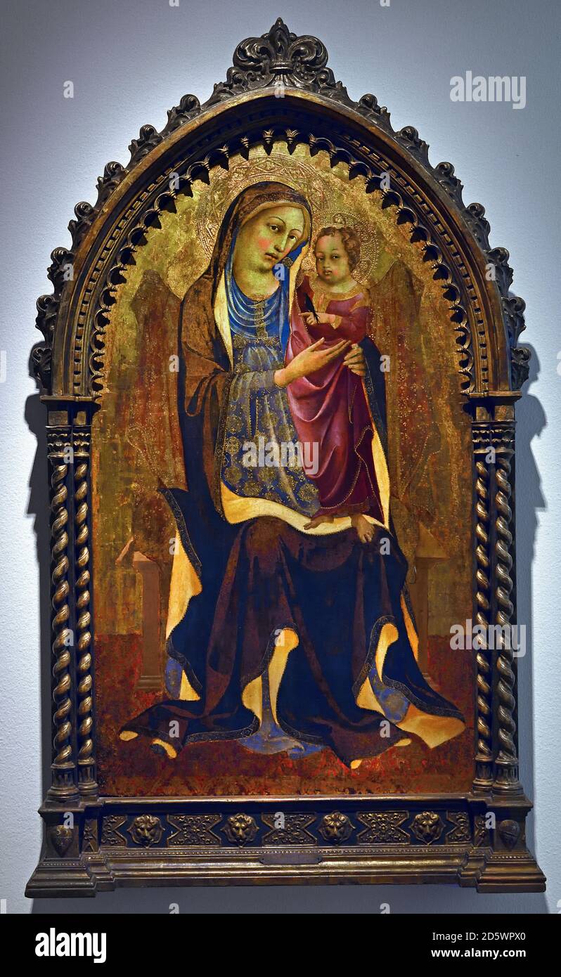 Madonna col Bambino Entrona 1425-1420 di Lorenzo Monaco ( Piero di Giovanni ) Italia Italiano Firenze ca. 1370–1425 Foto Stock